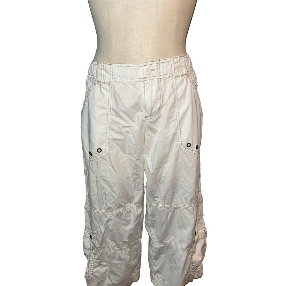 LUCY Solaris Women’s Wide Leg Cargo Capri Pants size L Utility Y2K White